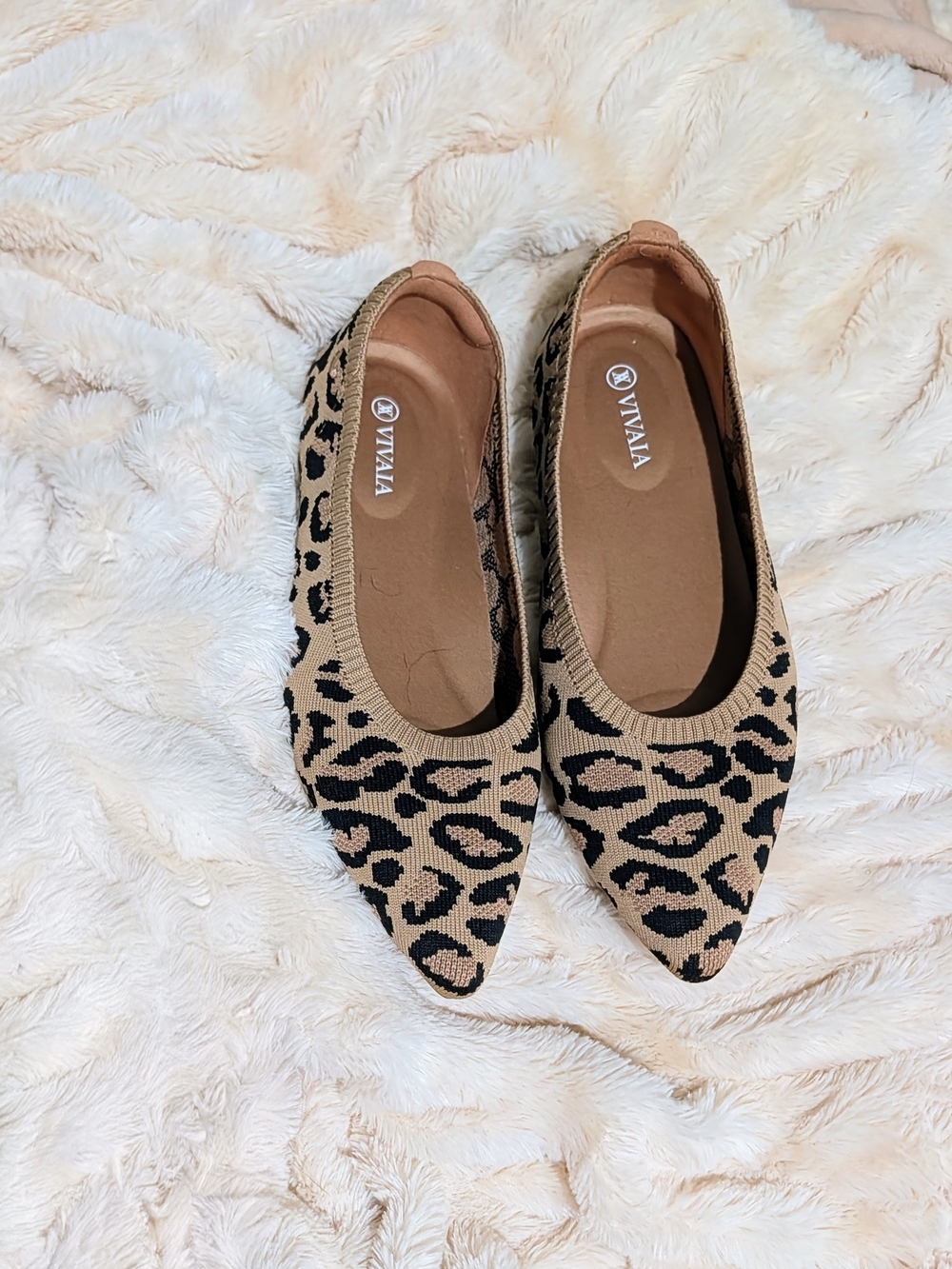 VIVAIA Leopard-Print Pointed-Toe Ballet Flats - Tan/Black
